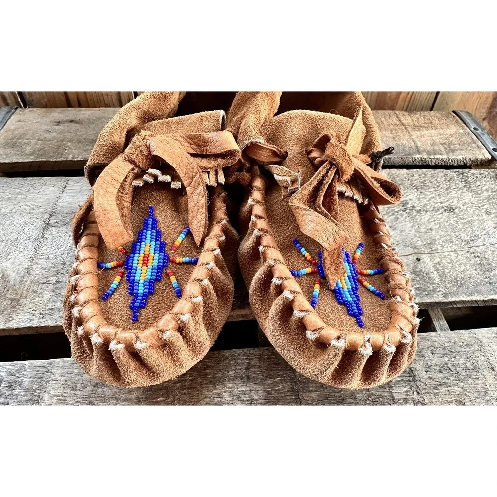 Moccasins Beaded Shoes Cosplay Native Sheepskin Insoles Soft Size 1.5 Kids